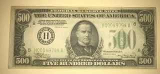 1934a $500 Five Hundered Dollar Bill Federal Reserve Note St Louis H00049794 A