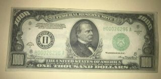 1000 One Thousand Dollar Bill Currency 1934 A St Louis H00026296 A