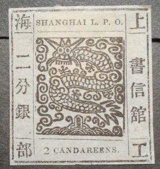 China Shanghai 1865 Local Issue 2 Ca Grayish Paper Sc 34b,  Mh,  Cv= $275