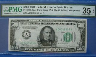 1934 $500.  00 Federal Reserve Note " Boston " - 35 Epq Pmg
