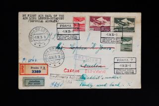 Czechoslovakia Registered Airmail Stamp Cover First Flight To London