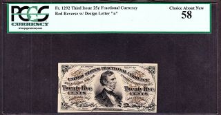Us 25c Fractional Currency Note Red Back Letter 