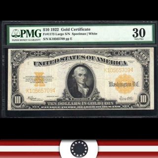 1922 $10 Gold Certificate Pmg 30 Fr 1173 K10565709