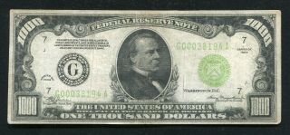 Fr.  2211 - G 1934 $1,  000 One Thousand Lgs Light Green Seal Frn Chicago,  Il Vf