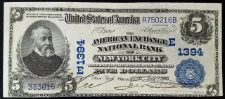 Series 1902 $5.  00 National Currency,  The American Exchange National Bank,  Nyc