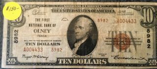 1929 $10 Olney,  Texas - The First National Bank 8982