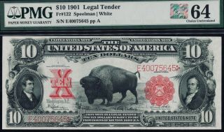 Fr.  122 1901 $10 Bison Legal Tender Pmg 64