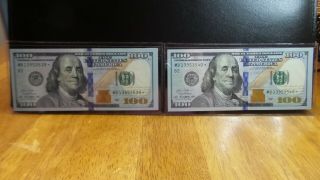 2 Consecutive Serial Number Star Note $100 Dollar Bill 2013 Mb13953539 & 40