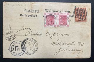 China 1898 Shanghai Post Card Sent To Germany Via Hk With Good Stamps