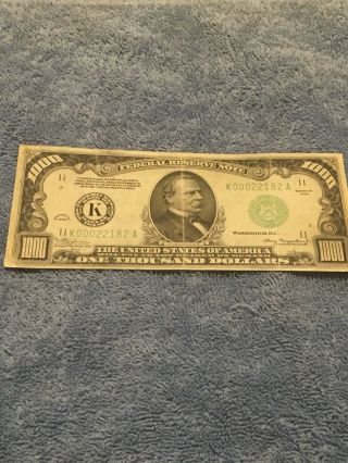 1934 A $1000 Federal Reserve Note,  One Thousand Dollar Note Dallas