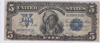 Series 1899 Five Dollars Us United States Indian Chief $5 Silver Certificate