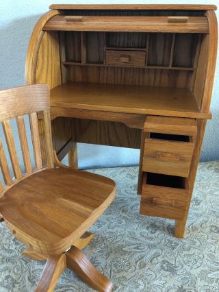 American Girl Kit School Rolltop Desk And Chair 18 " Dolls Retired Woodl