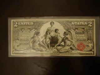 1896 $2 Silver Certificate Us Two Dollar Educational Note Bill Vf/xf