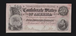 Us Csa T - 64 $500 Confederate States Note T - 64 Vf - Xf (- 476)