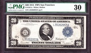 Us 1914 $20 Frn San Francisco Fr 1011c Pmg 30 Ch Vf (- 953)