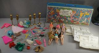 1971 Dawn And Her Friends Doll Case With Dolls And Clothing Etc.