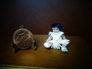Tiny Miniature Dollhouse Native American Porcelain Infant 1 1/4 " Jointed