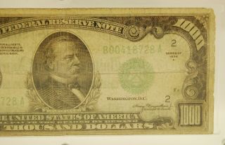 1934 - A $1000 One Thousand Dollar Federal Reserve Note - York - B00418728A 3