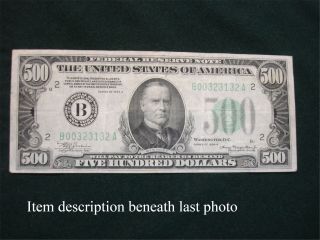 Series 1934 A United States $500 Fed.  Res.  Note - Great Old Currency -