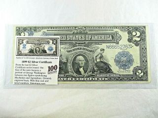 1899 United States $2 Dollar Silver Certificate Blue Seal Large Note Extra Fine, 3