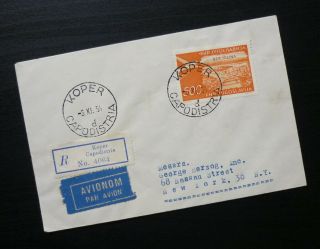 Slovenia Yugoslavia 1954 Koper Stt Vujna Reg.  Airmail Cover To Usa York B1