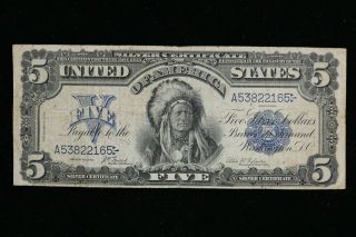 1899 $5 Large Silver Certificate Fr 271 Fine " Very Collectible Indian Chief "