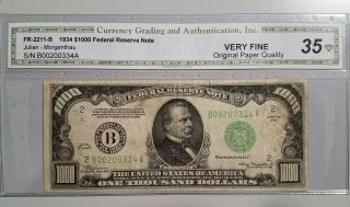$1000 Federal Reserve Note Us Currency Bill 1934 Fr - 2211 - B Very Fine 35 Quality
