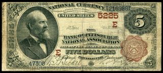 1882 $5 Bb The Bank Of Pittsburgh National Association Pittsburgh,  Pa Ch.  5225