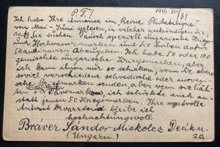 1916 Miskolcz Hungary Postal Stationery Postcard Cover To Copenhagen Denmark 2
