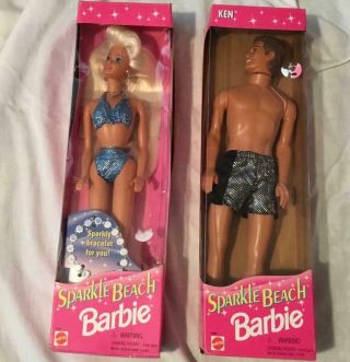 1995 Mattel Barbie & Ken Sparkle Beach Dolls Nrfb