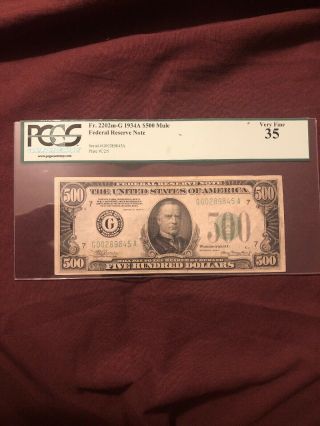1934a $500 Five Hundred Dollar Bill.  Pcgs Certified - 35 - Very Fine.