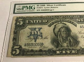 Fr 271 1899 $5 Silver Certificate PMG 20 CHIEF Lyons Roberts 2