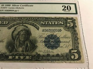Fr 271 1899 $5 Silver Certificate PMG 20 CHIEF Lyons Roberts 3