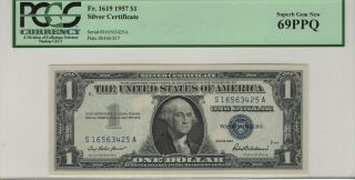 1957 $1 Silver Certificate Note Currency Sa Block Fr.  1219 Pcgs C Cu 69 Ppq Top