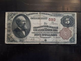 Scarce - 1882 $5 Brown Back - Nat.  Bank Of Chambersburg Penn,  Ch 593 Only Known