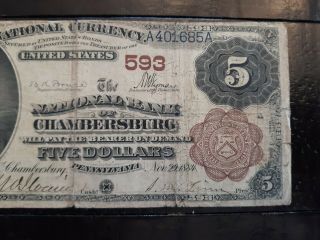 SCARCE - 1882 $5 BROWN BACK - NAT.  BANK OF CHAMBERSBURG PENN,  CH 593 ONLY KNOWN 3
