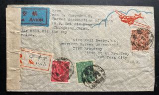1944 Chungking China Nurses Assoc Censored Airmail Cover To York Usa