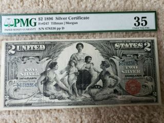 1896 $2 Silver Certificate Educational Note Pmg 35 Choice Very Fine Awesome