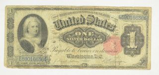 1891 $1 Martha Washington Silver Certificate Note - Horse Blanket 5973