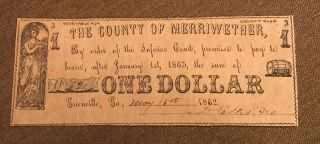 Greenville Georgia,  The County Of Merriwether,  $1 1862