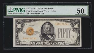 Us 1928 $50 Gold Certificate Fr 2404 Pmg 50 Au (- 474)