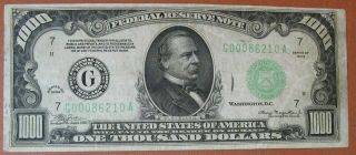 $1000 Thousand Dollar Bill 1934 Federal Reserve Note,  Vf