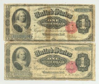 $1 Series 1886 Ornate Back And 1891 Martha Washington Silver Certificates