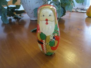 Wooden Hand Painted Santa Nesting Dolls - Set Of 5 Candy Cane Toys
