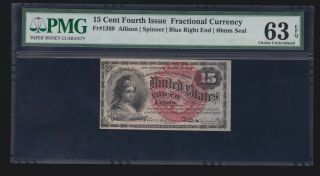 Us 15¢ Fractional Currency Note 4th Issue Fr 1269 Pmg 63 Epq Ch Cu