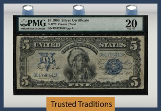 Tt Fr 273 1899 $5 Silver Certificate Chief Small Blue Seal Pmg 20 Very Fine