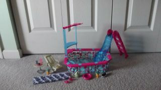 Barbie Glam Swimming Pool With Slide,  Furniture And Accessories