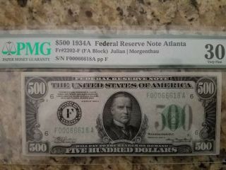 1934a $500 Five Hundred Dollar Bill Scarce Atlanta Pmg Vf 30