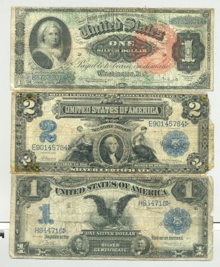 $1 1886 Martha Washington,  $1 1899 Black Eagle And $2 1899 Silver Certificates