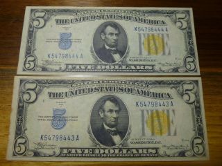 Consecutive 1934 A $5 North Africa Silver Certificates